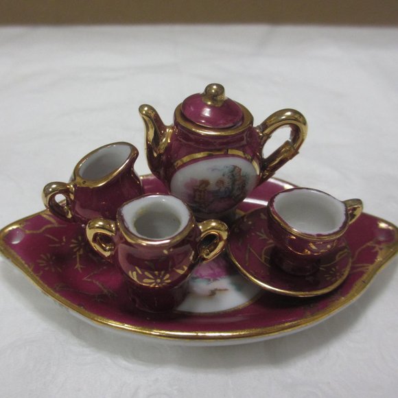 Small ceramic doll's tea coffee set 7 pc. Vintage - Picture 1 of 13
